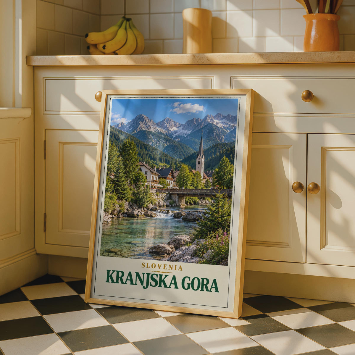 Kranjska Gora Slovenia Travel Poster, Alpine Village Wall Art, Julian Alps Mountain Print