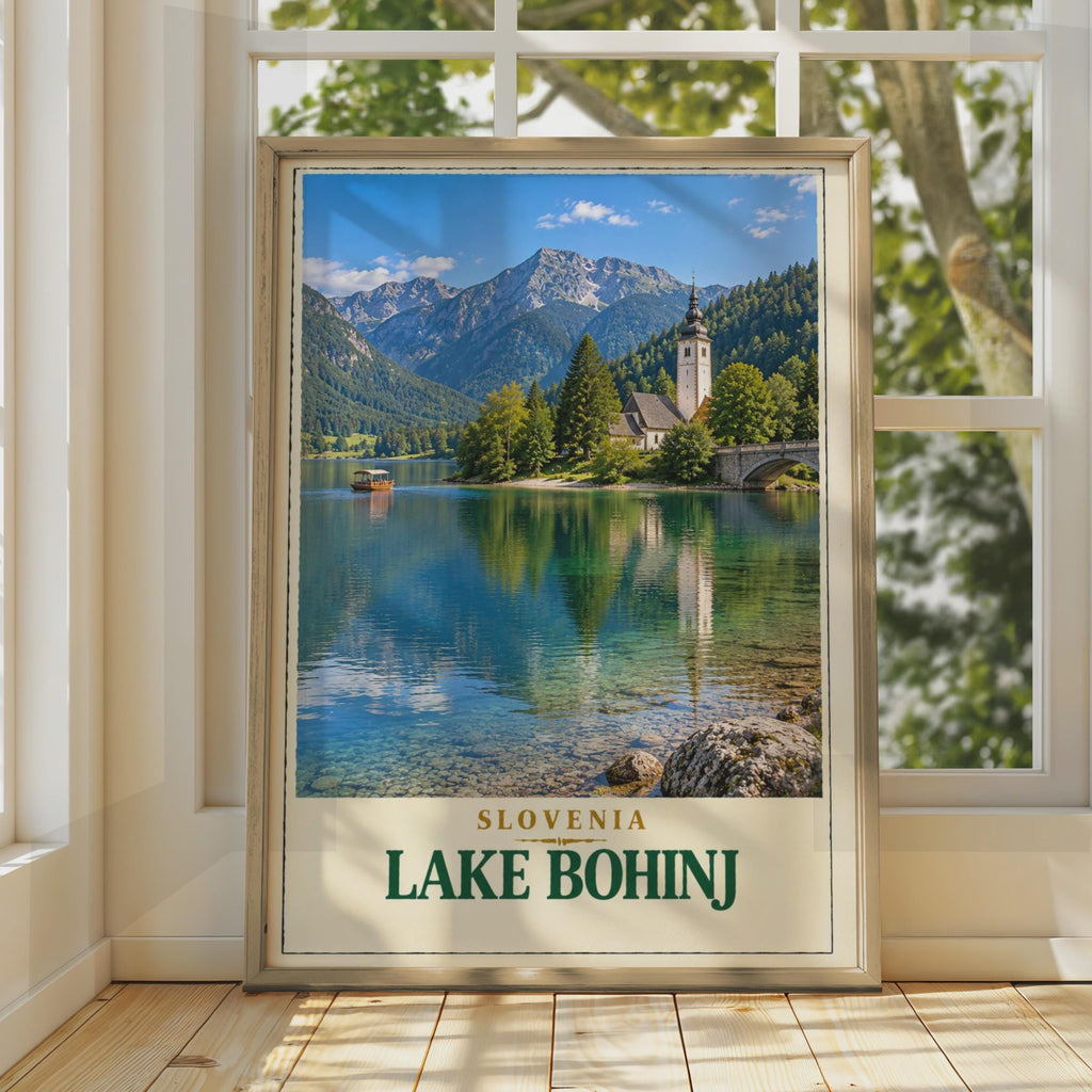 Lake Bohinj Travel Poster, Julian Alps, Slovenia Church Print (Wall Art)