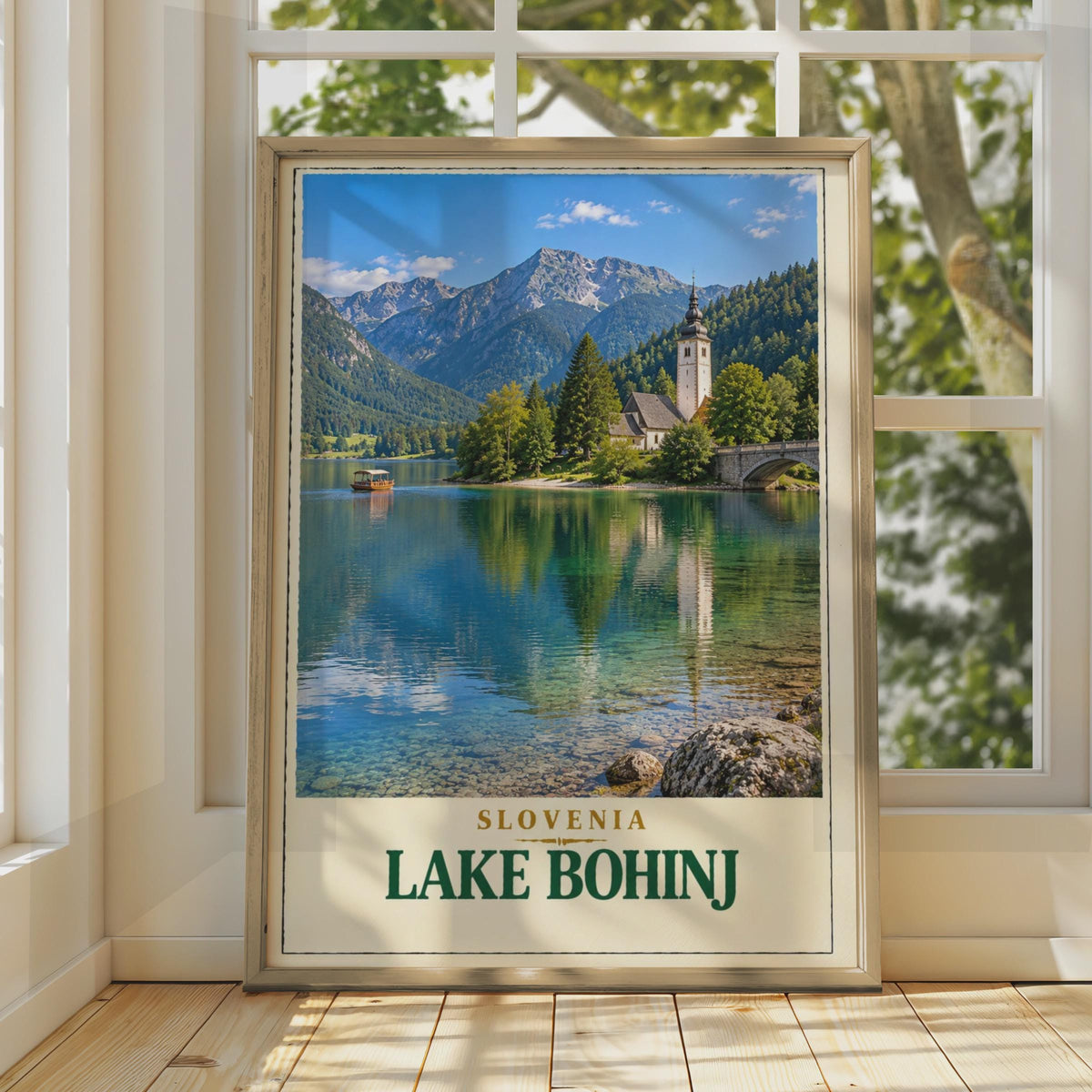 Lake Bohinj Travel Poster, Julian Alps, Slovenia Church Print (Wall Art)