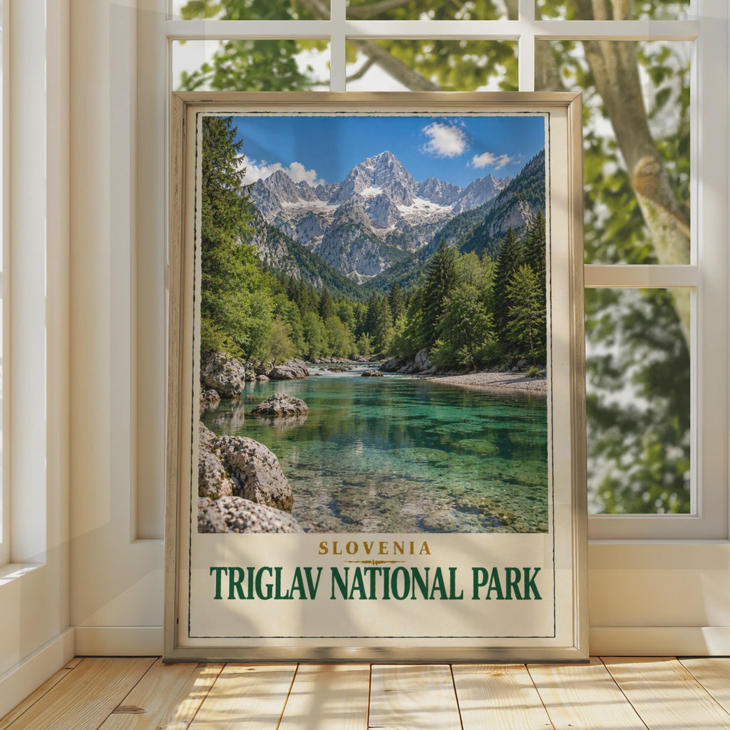 Triglav National Park Poster, Slovenia Alpine River Landscape, Vintage Travel Art (Printed)