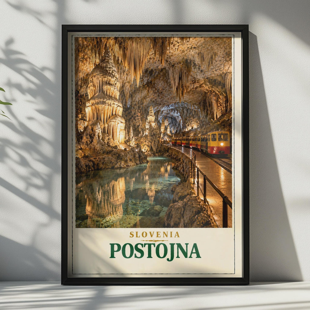 Postojna Cave Slovenia Travel Poster, Vintage Style Cave Train Wall Art (Print)