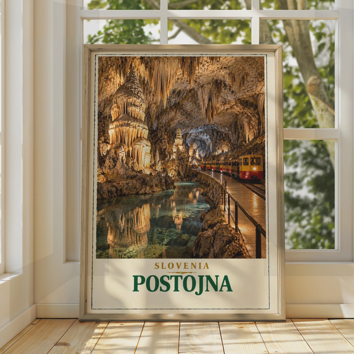 Postojna Cave Slovenia Travel Poster, Vintage Style Cave Train Wall Art (Print)
