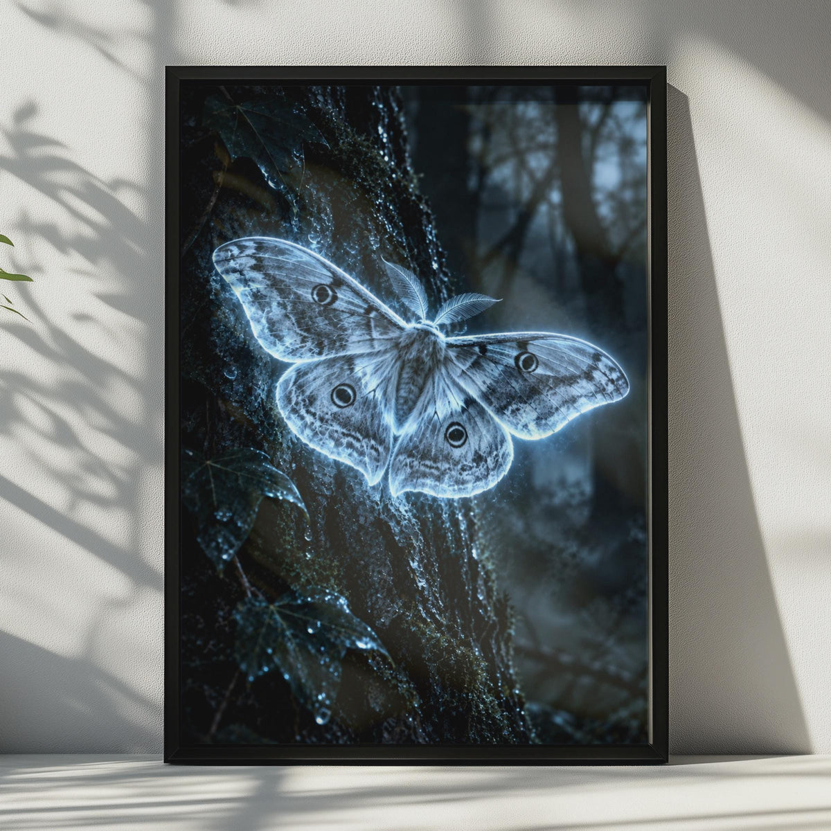 Glowing Moth Poster, Bioluminescent Forest Art, Gothic Nature Decor (Printed Poster)