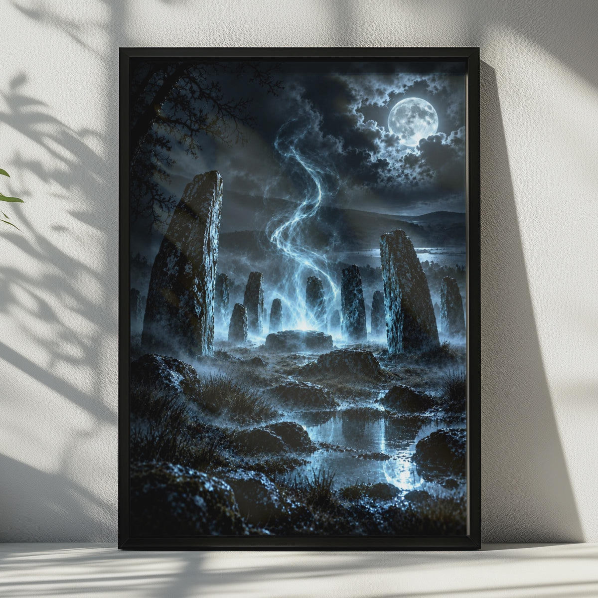 Mystical Stone Circle Poster, Full Moon Celtic Fantasy Night Scene, Gothic Pagan Print (Physical)