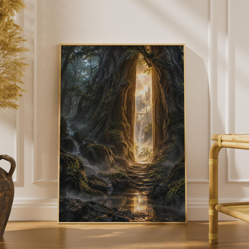 Enchanted Forest Portal Poster, Fantasy Castle Gateway Wall Art, Mystical Woodland Print (Physical Print)
