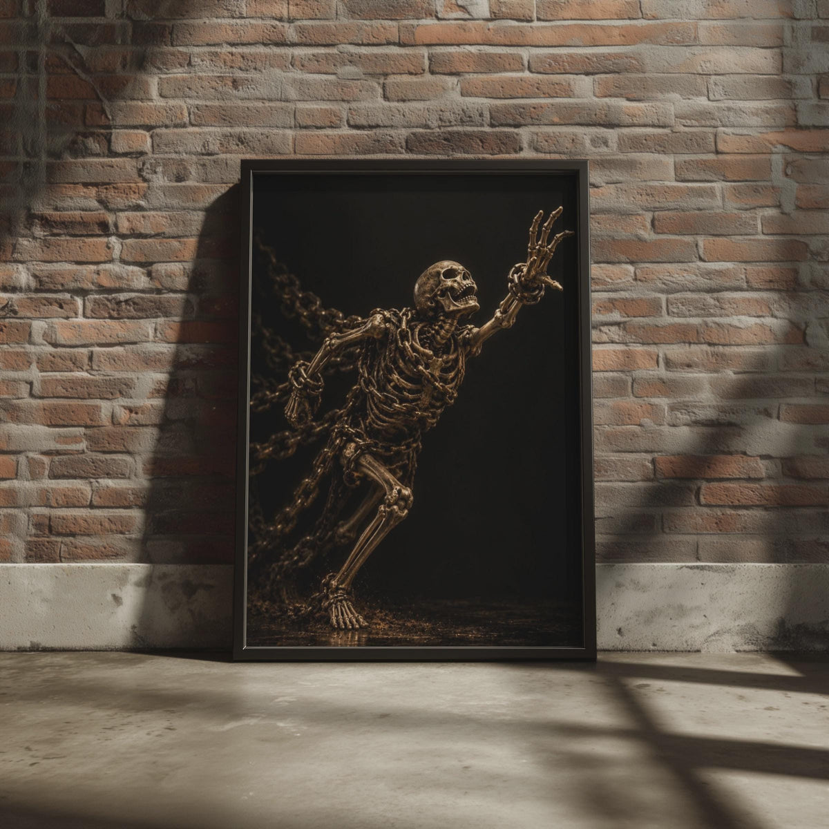 Skeleton Breaking Chains Poster, Dark Gothic Wall Art, Bronze Amber Skull Print (Physical Print)