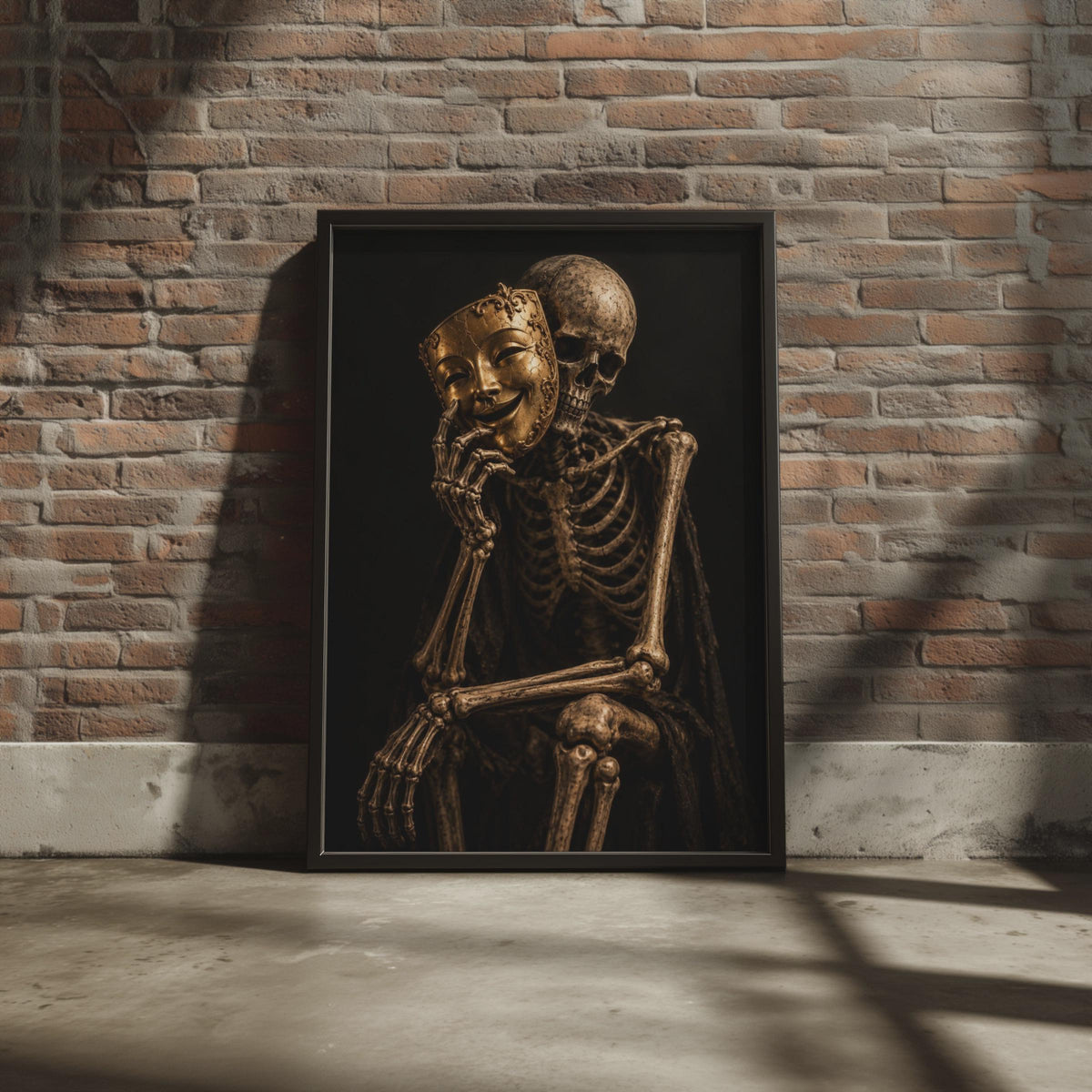 Skeleton Gold Mask Poster, Dark Gothic Wall Art, Memento Mori Print (Physical)