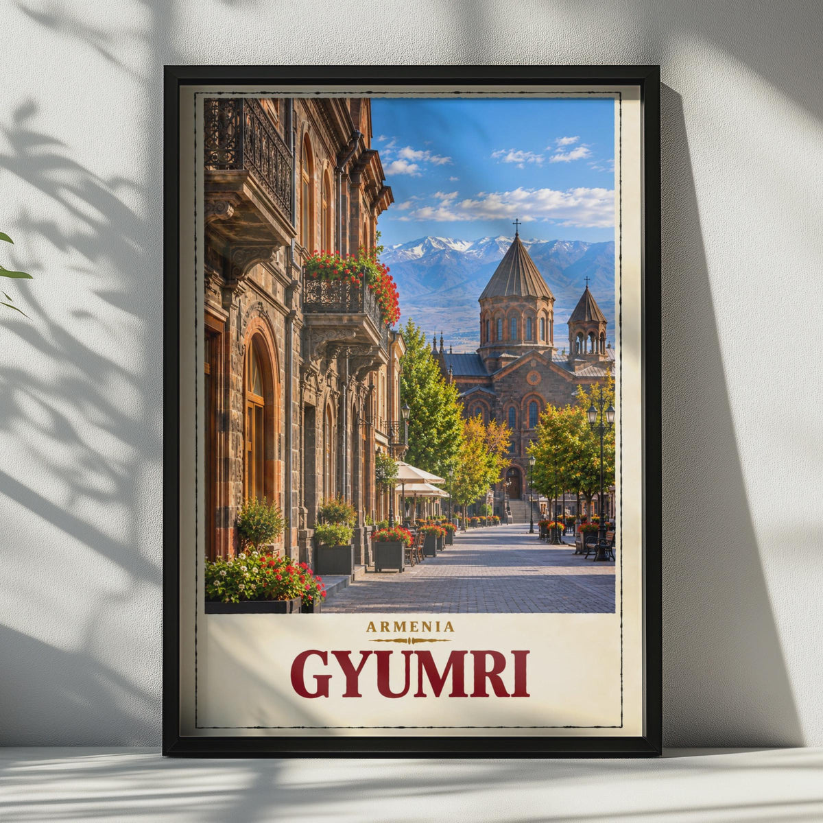 Gyumri Armenia Travel Poster, Armenian Church, Caucasus Mountains, Vintage Style Print