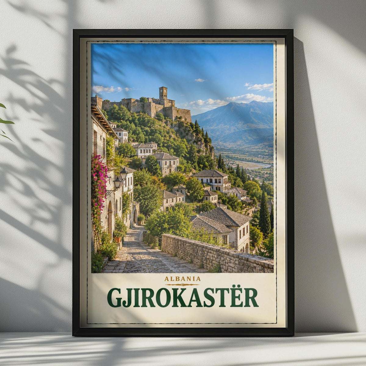 Gjirokaster Albania Travel Poster, UNESCO Old Town Castle, Balkan City Art (Print)