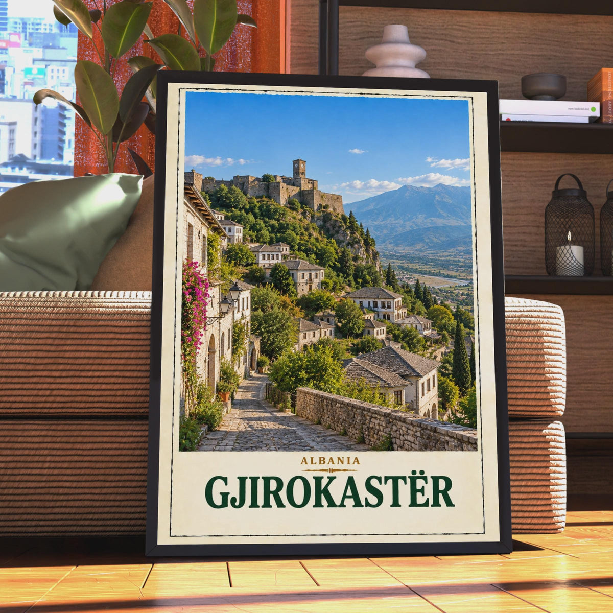 Gjirokaster Albania Travel Poster, UNESCO Old Town Castle, Balkan City Art (Print)