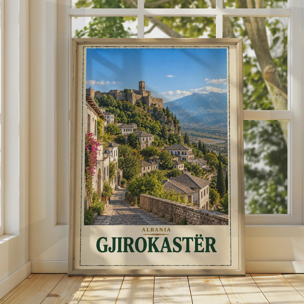 Gjirokaster Albania Travel Poster, UNESCO Old Town Castle, Balkan City Art (Print)
