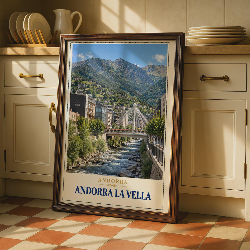 Andorra La Vella Travel Poster, Pyrenees Mountain City, Vintage Style Print (Europe Capital)