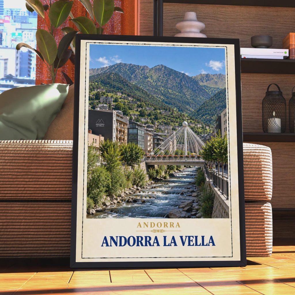Andorra La Vella Travel Poster, Pyrenees Mountain City, Vintage Style Print (Europe Capital)