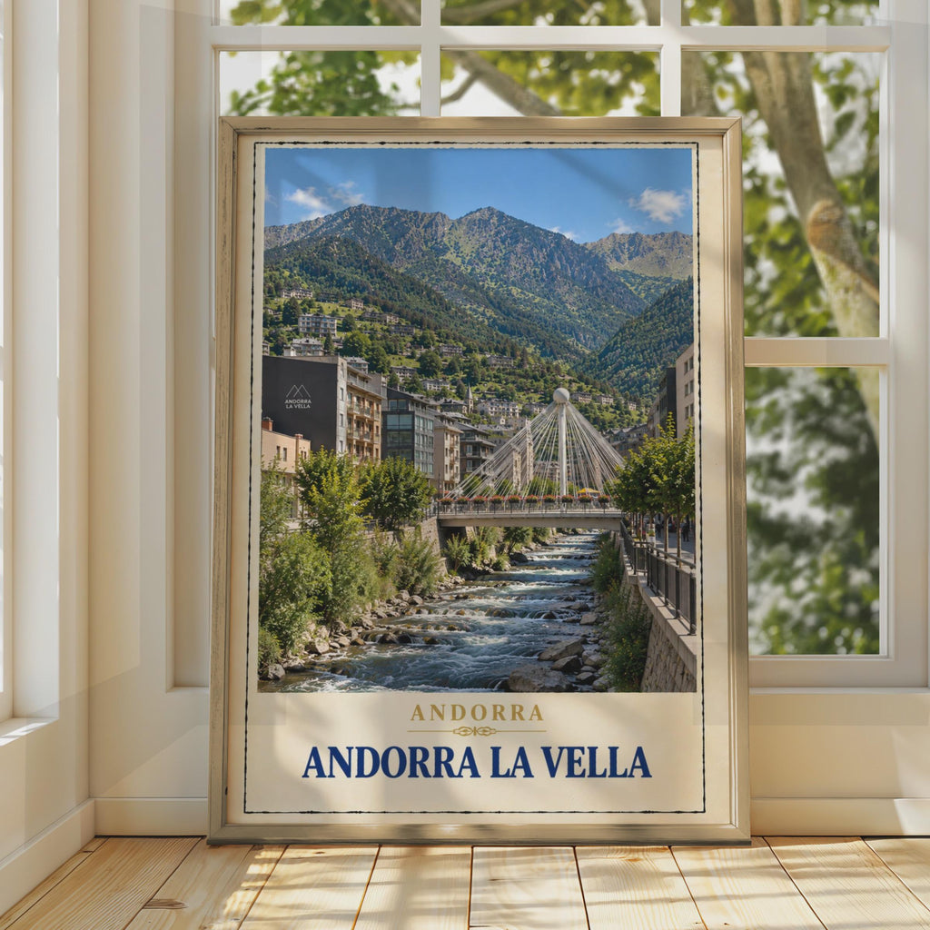 Andorra La Vella Travel Poster, Pyrenees Mountain City, Vintage Style Print (Europe Capital)