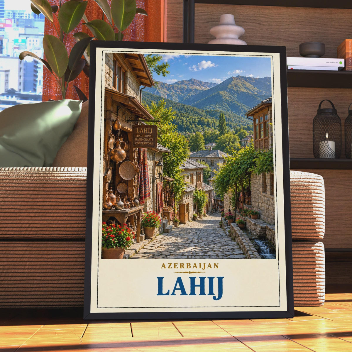 Lahij Azerbaijan Travel Poster, Caucasus Village, Copperwork Street, Mountain Landscape (Printed Poster)