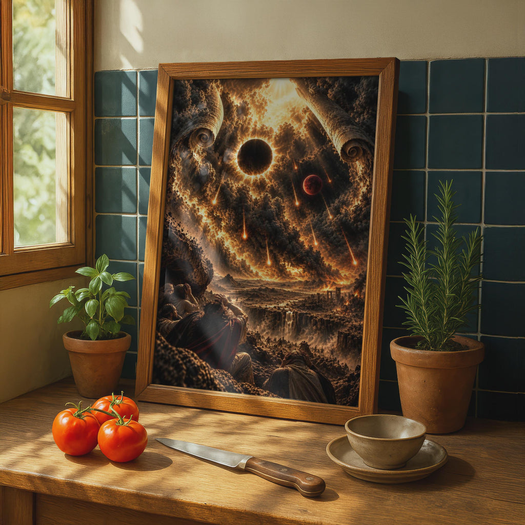 Sixth Seal Revelation Poster, Biblical Apocalypse Wall Art, Blood Moon Dark Sun, Book of Revelation, End Times Christian Post