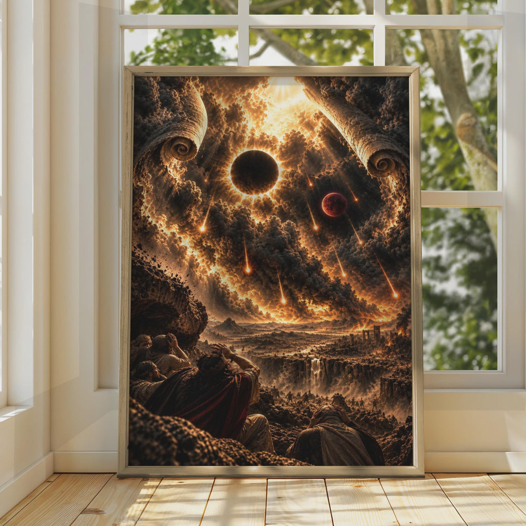 Sixth Seal Revelation Poster, Biblical Apocalypse Wall Art, Blood Moon Dark Sun, Book of Revelation, End Times Christian Post