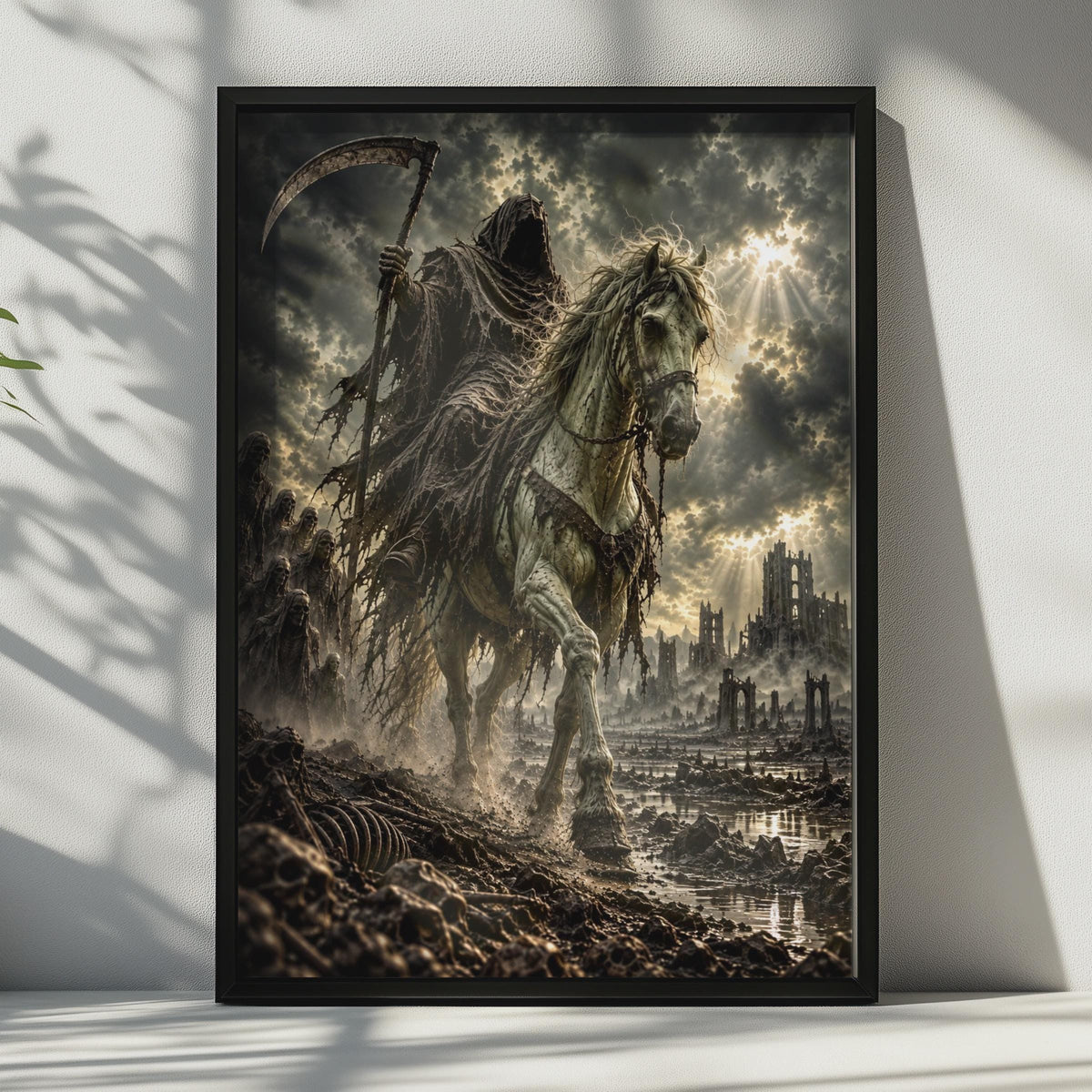 Four Horsemen Apocalypse, Death on the Pale Horse Poster, Book of Revelation Biblical Wall Art, Dark Cinematic Christian End 