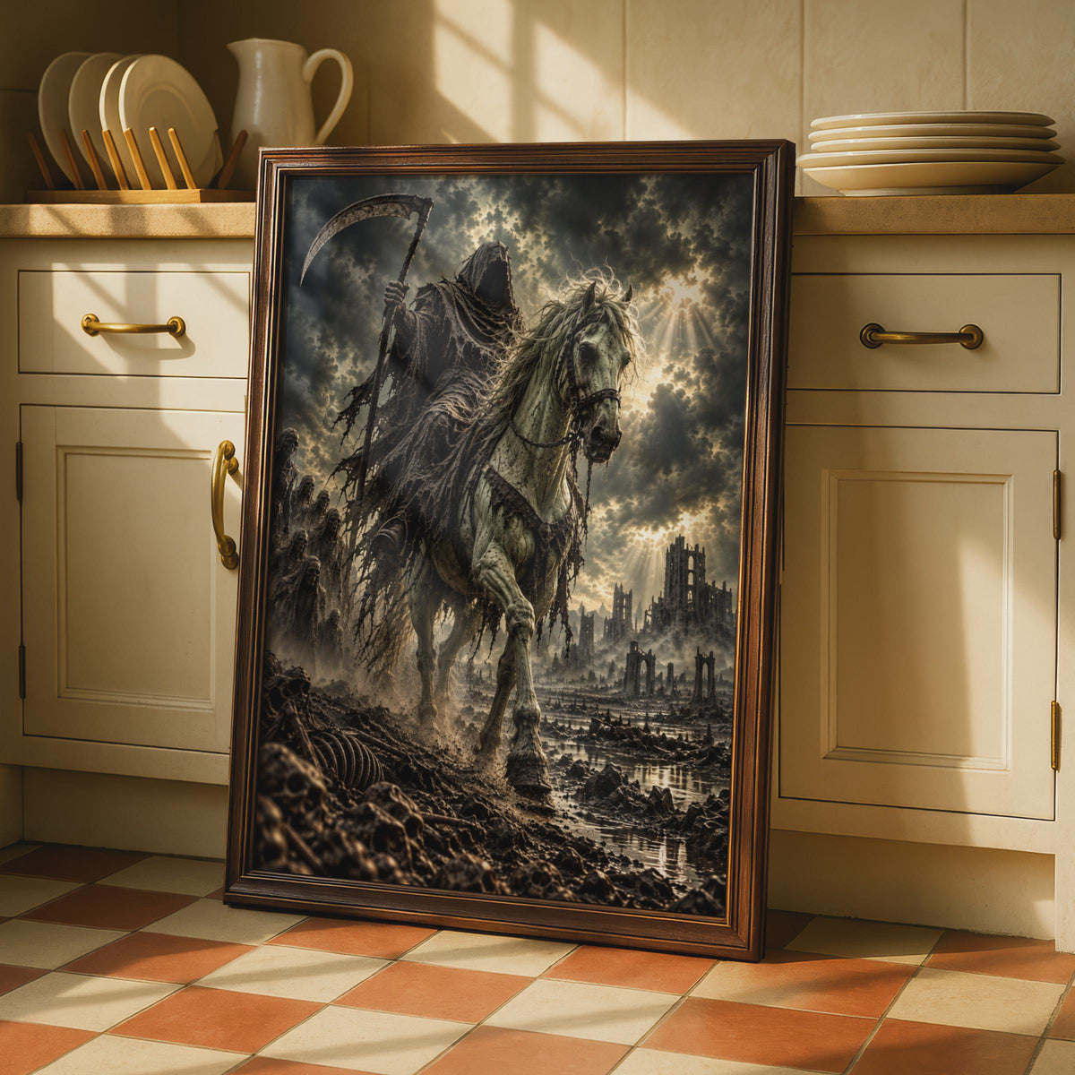 Four Horsemen Apocalypse, Death on the Pale Horse Poster, Book of Revelation Biblical Wall Art, Dark Cinematic Christian End 