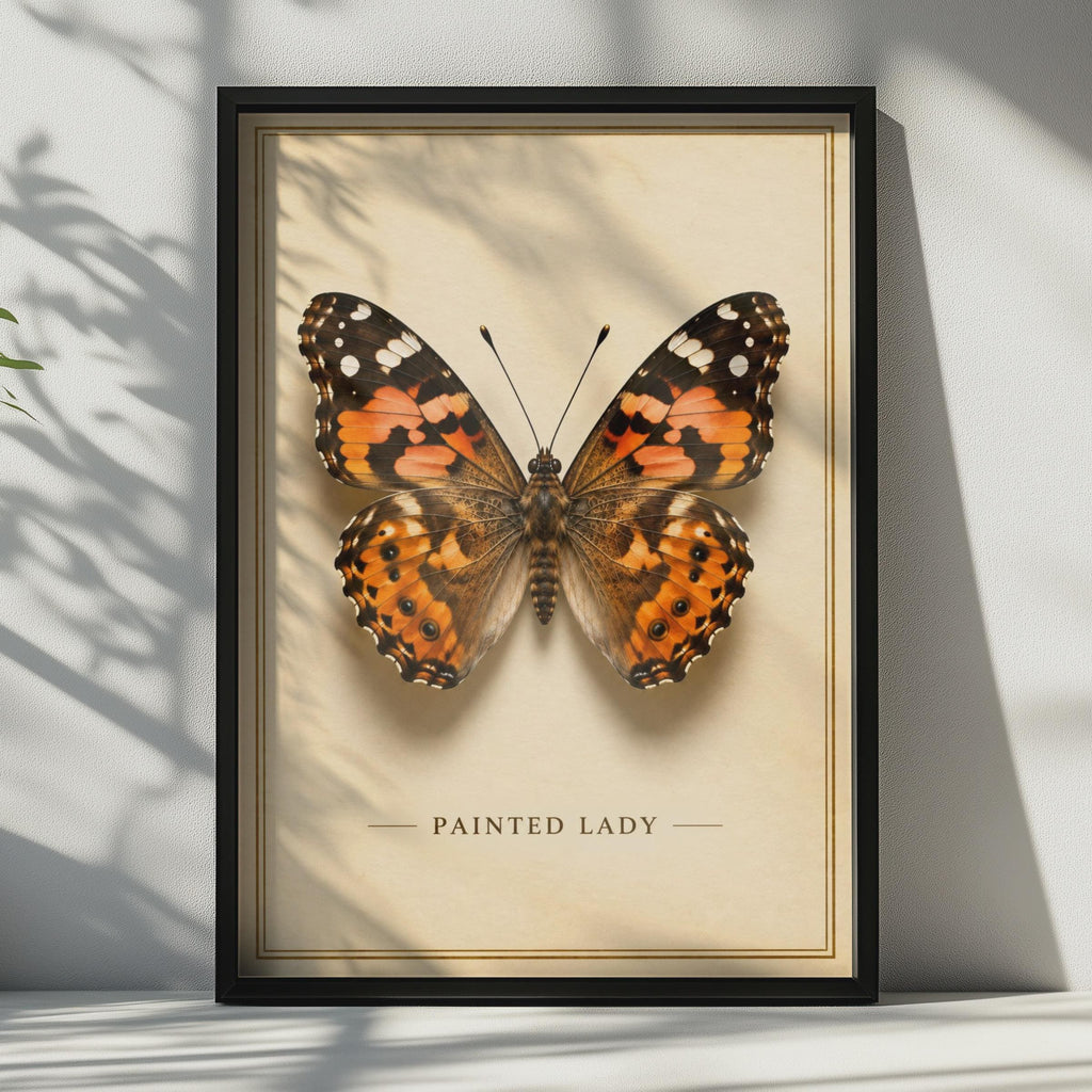 Painted Lady Butterfly Poster, Victorian Botanical Style, Orange Brown Insect Print (Physical Print)