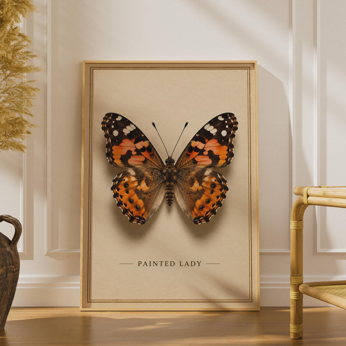 Painted Lady Butterfly Poster, Victorian Botanical Style, Orange Brown Insect Print (Physical Print)