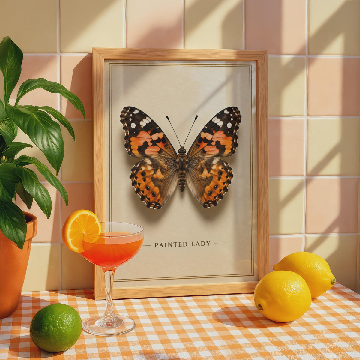 Painted Lady Butterfly Poster, Victorian Botanical Style, Orange Brown Insect Print (Physical Print)