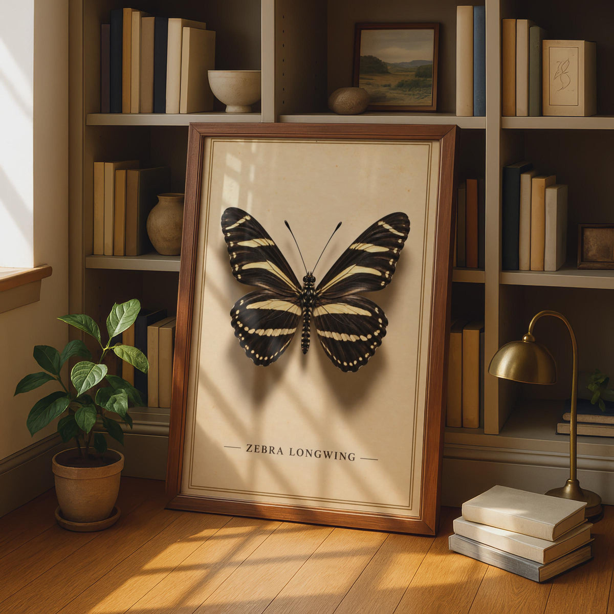 Zebra Longwing Butterfly Poster, Vintage Entomology Wall Art, Black Gold Nature Print (Physical Print)