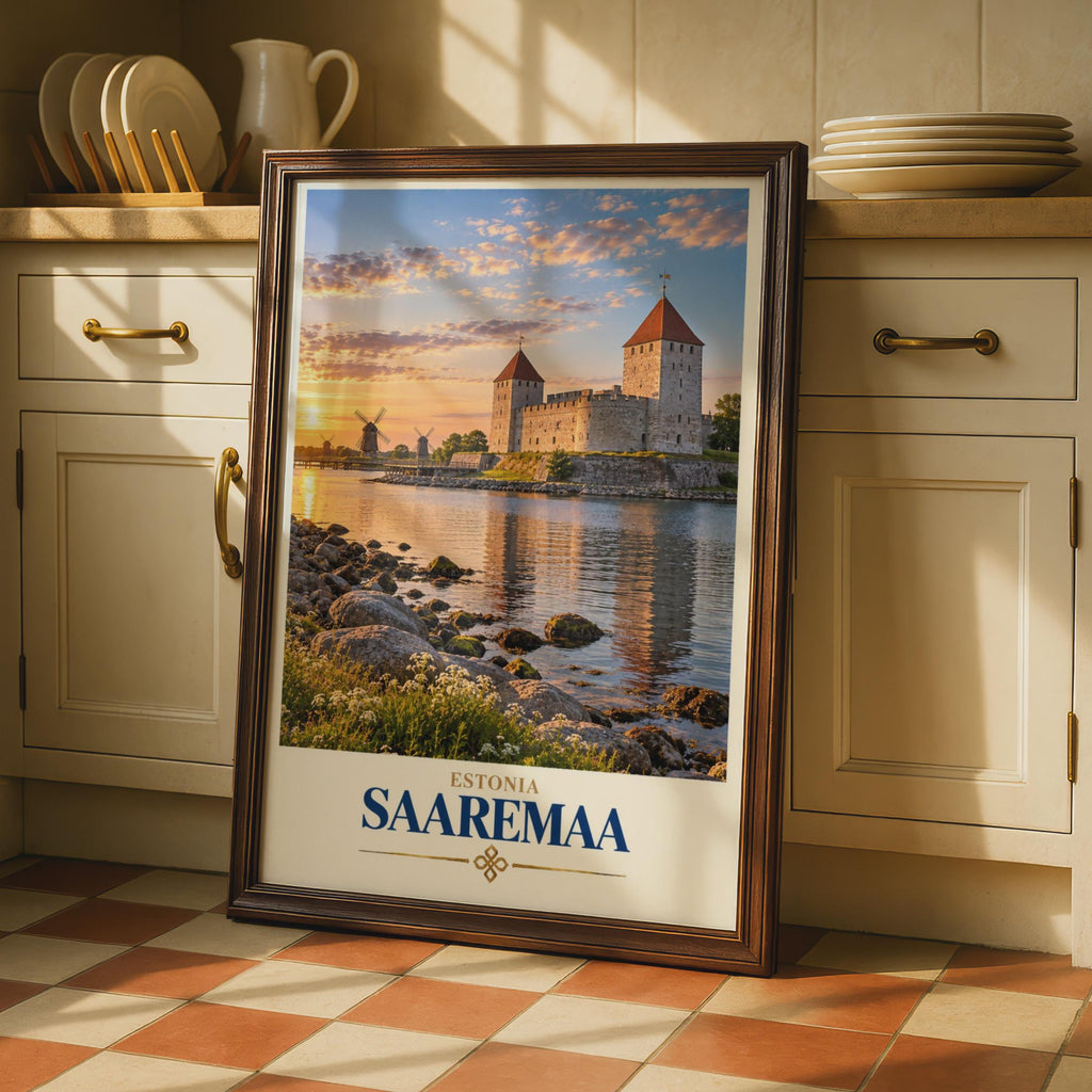 Saaremaa Estonia Travel Poster, Kuressaare Castle Sunset Print, Baltic Island Wall Art