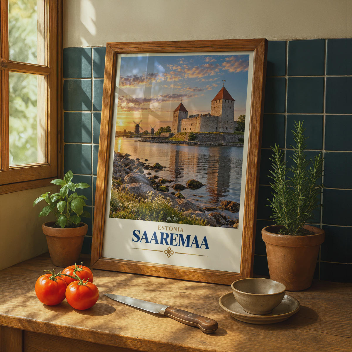 Saaremaa Estonia Travel Poster, Kuressaare Castle Sunset Print, Baltic Island Wall Art