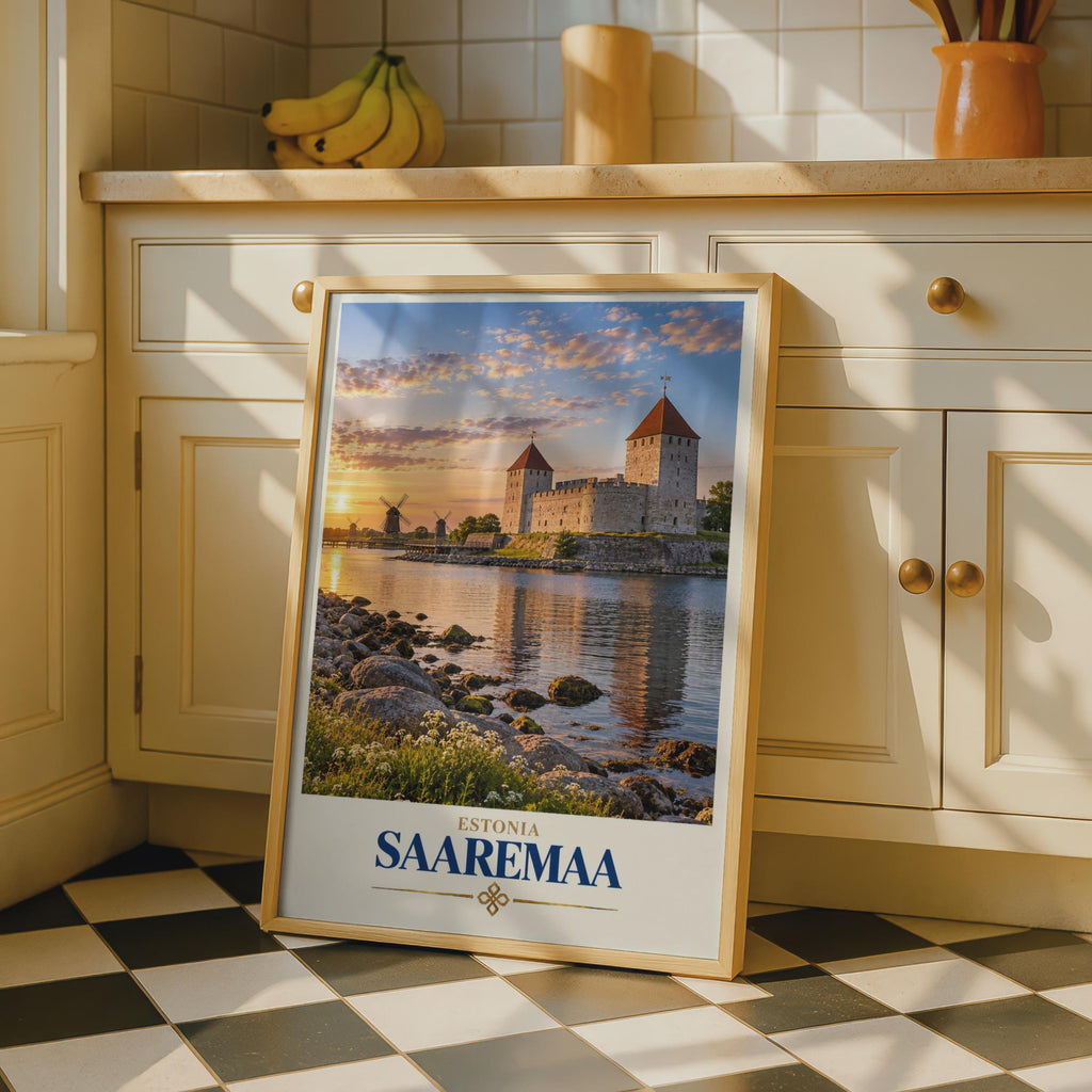Saaremaa Estonia Travel Poster, Kuressaare Castle Sunset Print, Baltic Island Wall Art