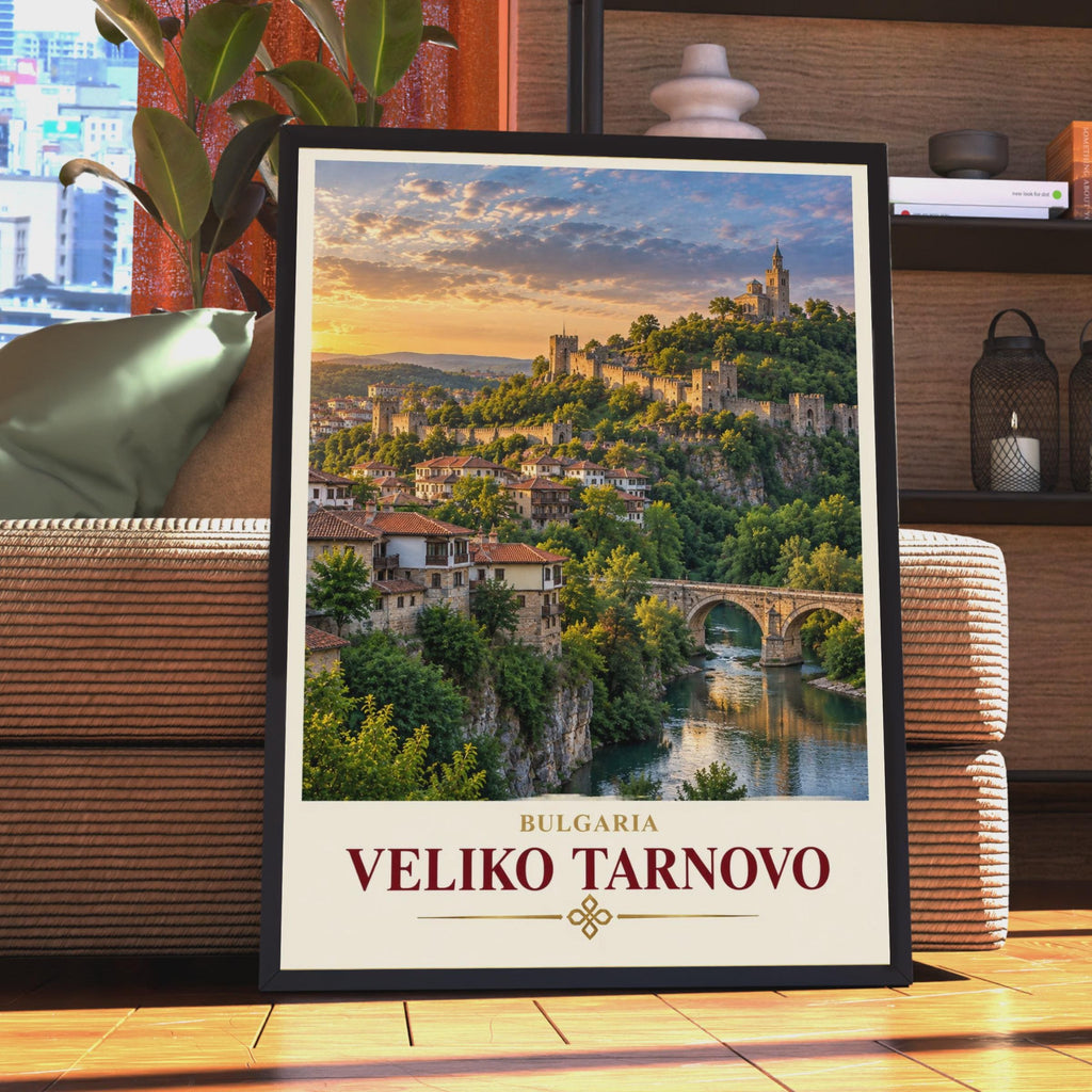 Veliko Tarnovo Travel Poster, Tsarevets Fortress, Bulgarian City Sunset (Print)