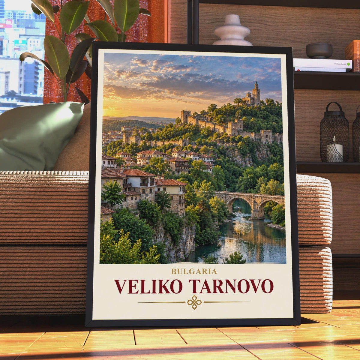Veliko Tarnovo Travel Poster, Tsarevets Fortress, Bulgarian City Sunset (Print)