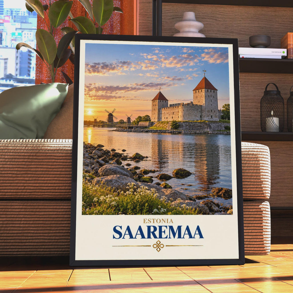 Saaremaa Estonia Travel Poster, Kuressaare Castle Sunset Print, Baltic Island Wall Art