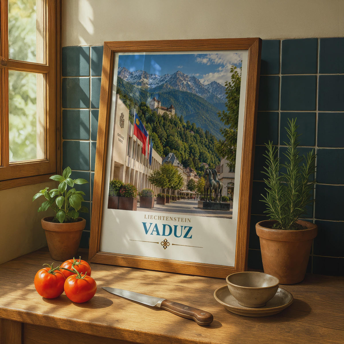 Vaduz Liechtenstein Travel Poster, Alpine Castle, Retro European City Art Print
