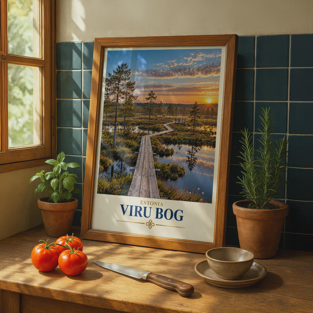 Viru Bog Estonia Travel Poster, Baltic Nature Boardwalk Sunset Print Lahemaa National Park Wall Art