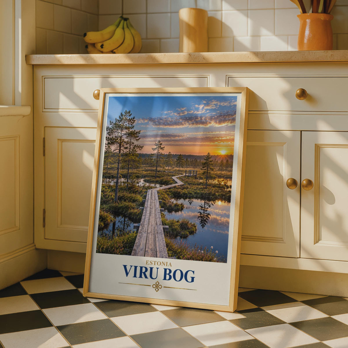 Viru Bog Estonia Travel Poster, Baltic Nature Boardwalk Sunset Print Lahemaa National Park Wall Art