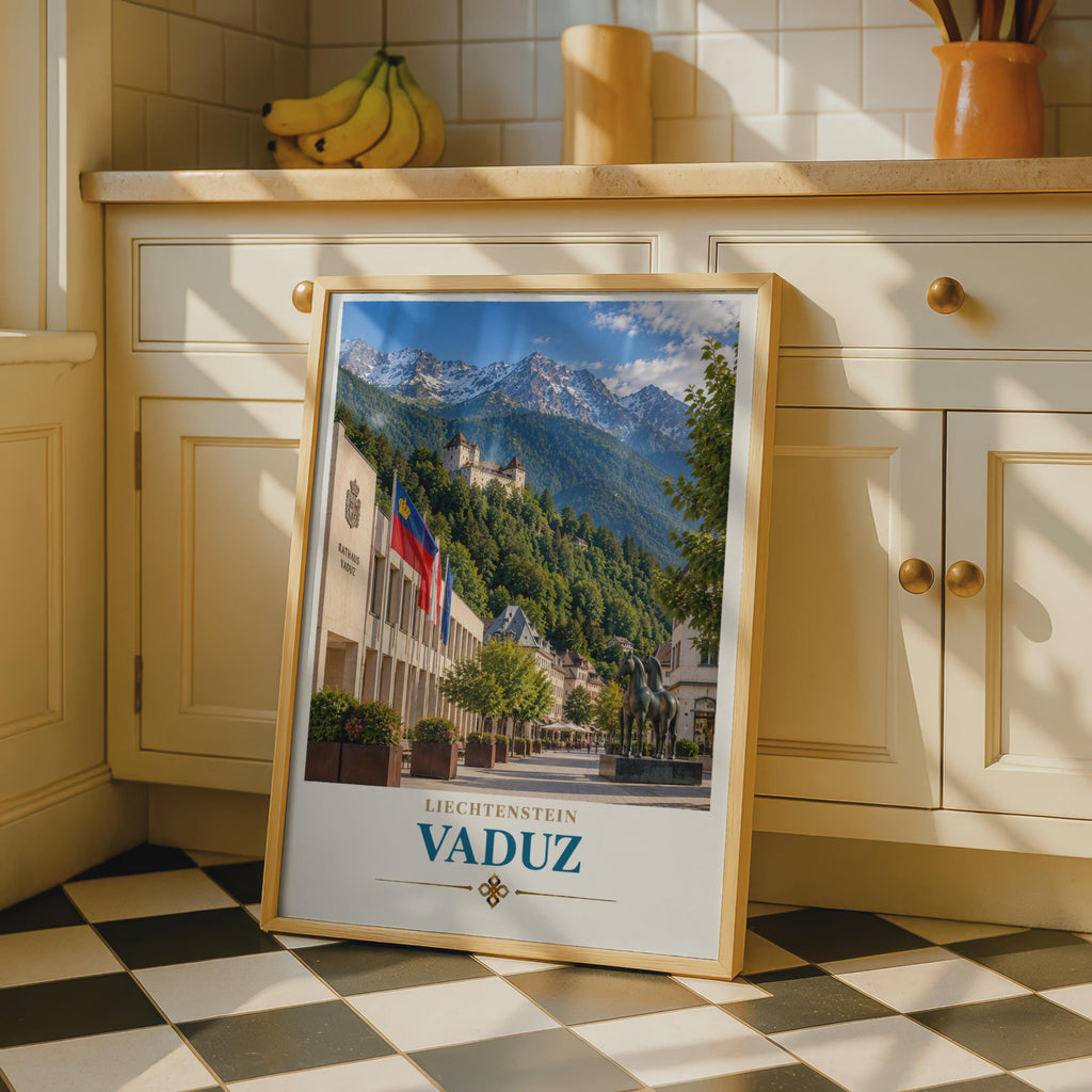Vaduz Liechtenstein Travel Poster, Alpine Castle, Retro European City Art Print