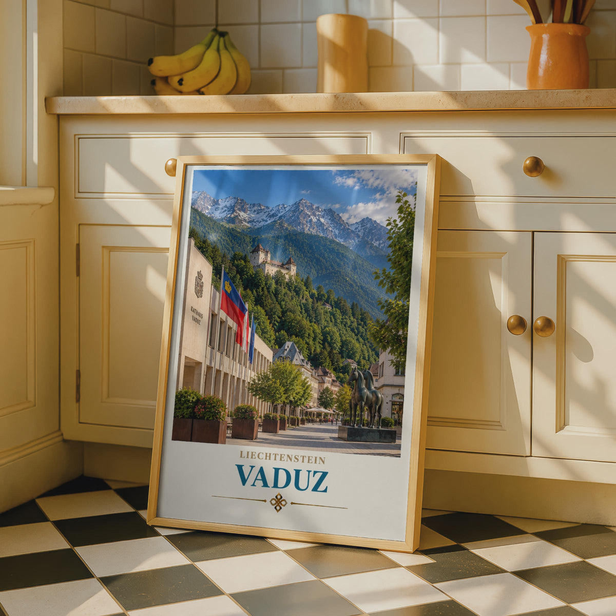 Vaduz Liechtenstein Travel Poster, Alpine Castle, Retro European City Art Print