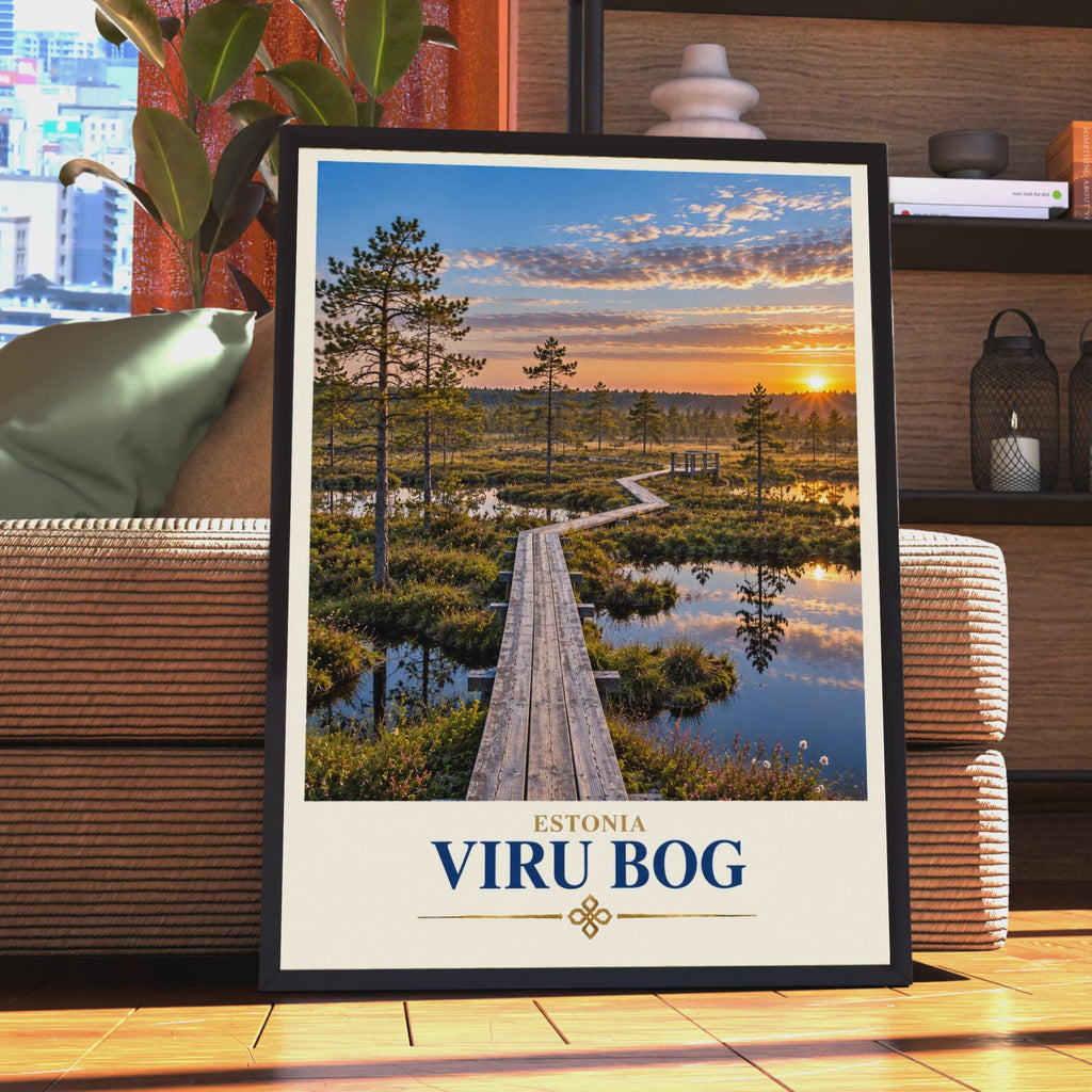 Viru Bog Estonia Travel Poster, Baltic Nature Boardwalk Sunset Print Lahemaa National Park Wall Art
