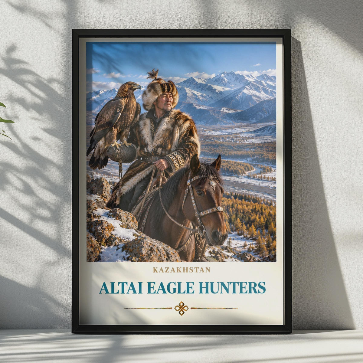 Kazakhstan Altai Eagle Hunters Poster, Central Asia Falconry Wall Art (Print)