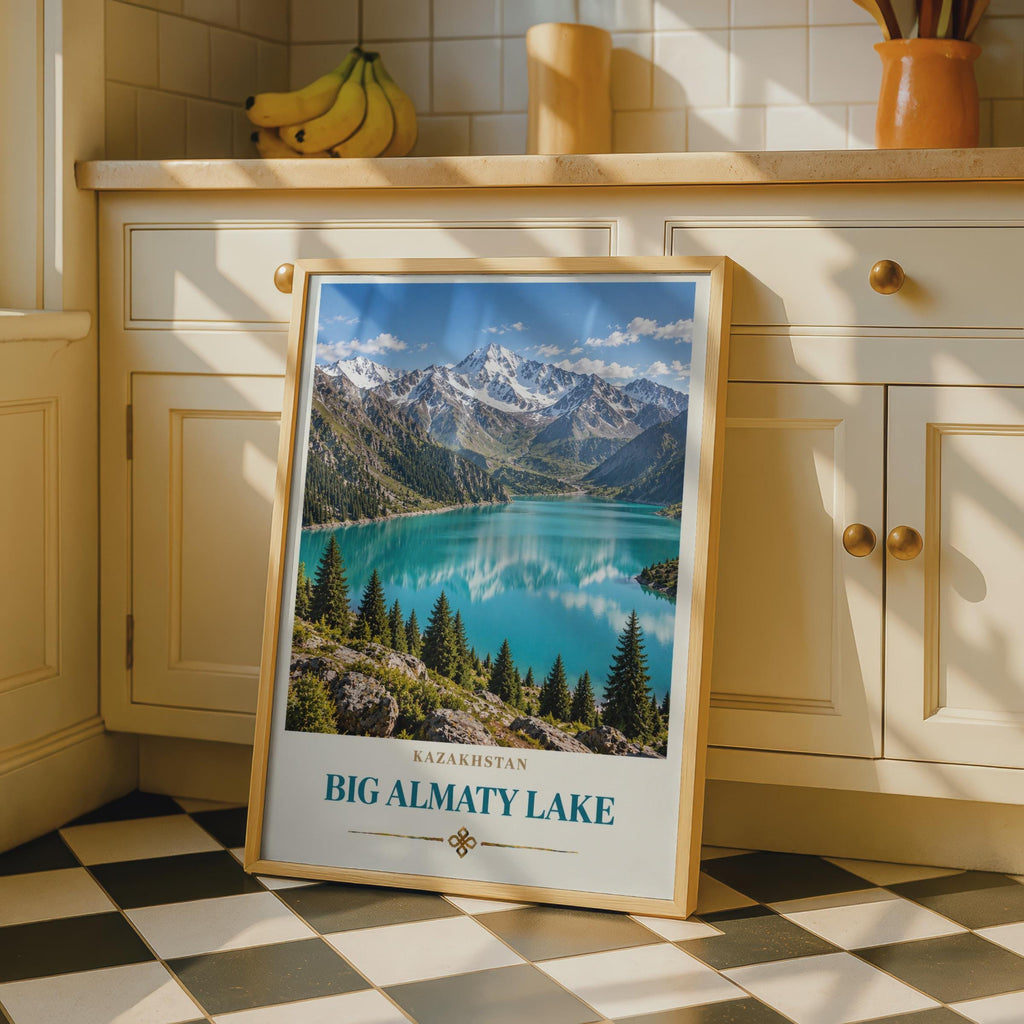 Big Almaty Lake Kazakhstan Poster, Tian Shan Mountains, Turquoise Lake Wall Art