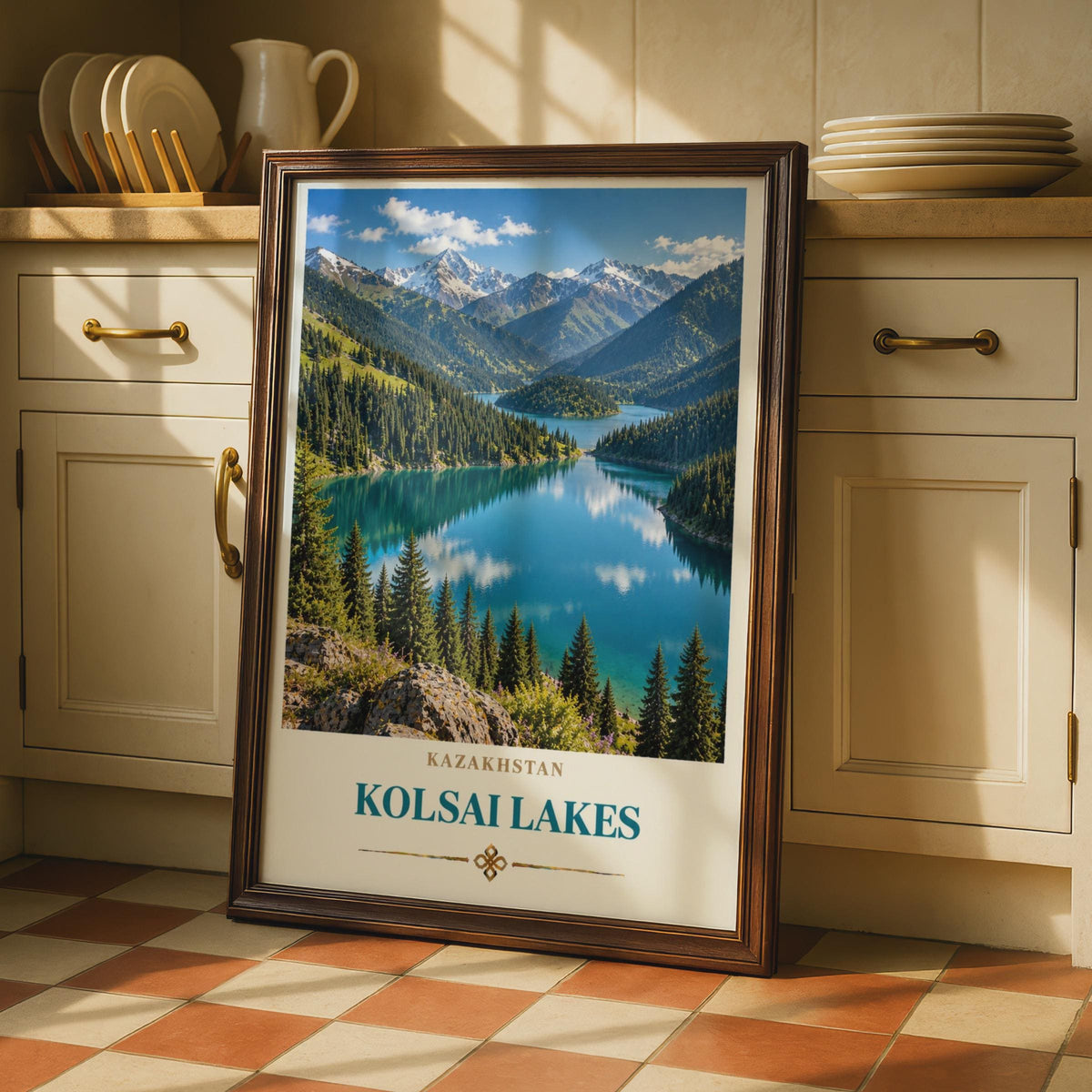 Kolsai Lakes Kazakhstan Travel Poster, Central Asia Mountain Lake Print (Wall Art)