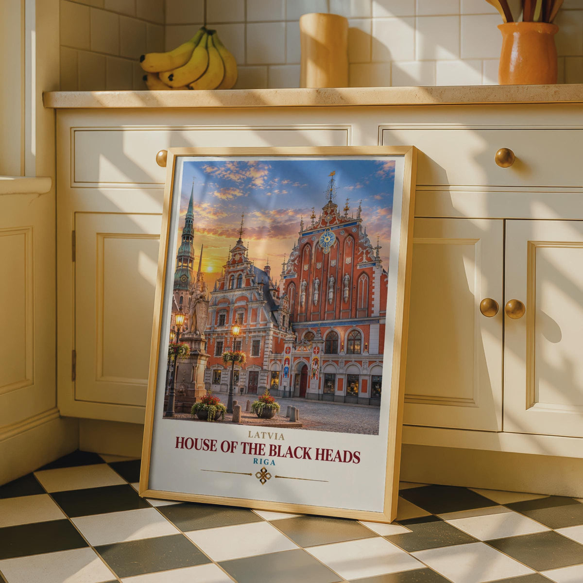 Riga Latvia Travel Poster, House of the Black Heads Print, Baltic City Wall Art, Old Town Architecture, Europe Travel Decor G
