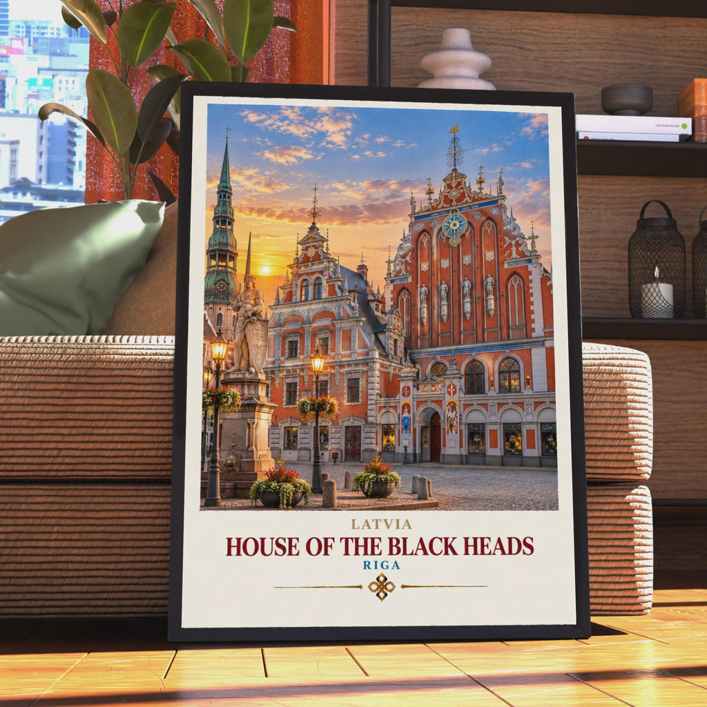 Riga Latvia Travel Poster, House of the Black Heads Print, Baltic City Wall Art, Old Town Architecture, Europe Travel Decor G