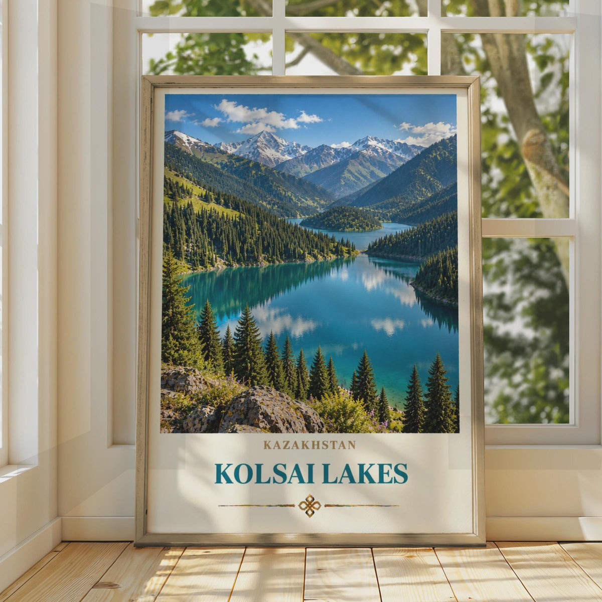 Kolsai Lakes Kazakhstan Travel Poster, Central Asia Mountain Lake Print (Wall Art)