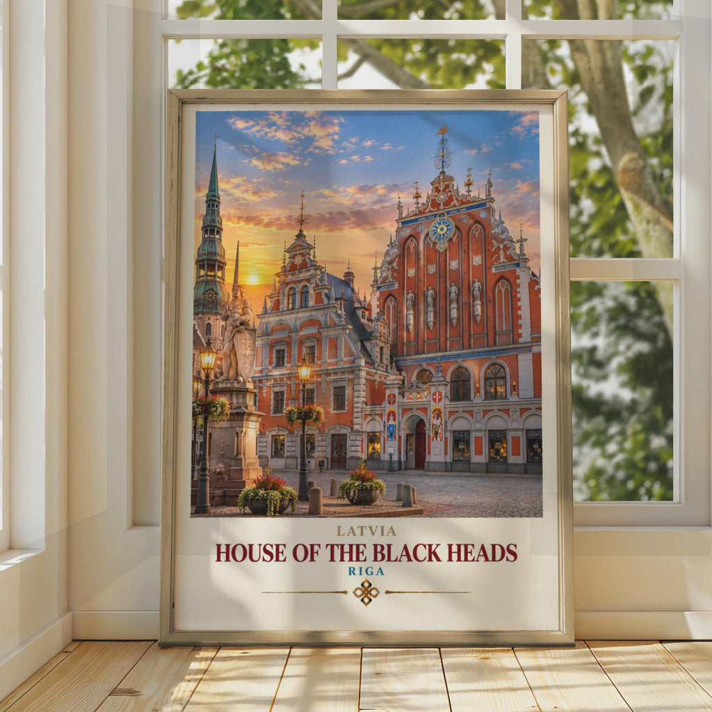 Riga Latvia Travel Poster, House of the Black Heads Print, Baltic City Wall Art, Old Town Architecture, Europe Travel Decor G