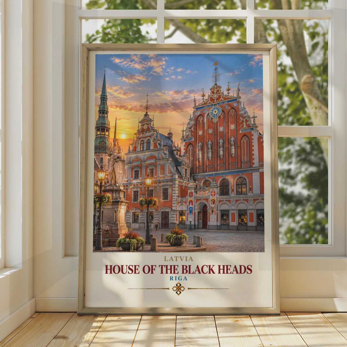Riga Latvia Travel Poster, House of the Black Heads Print, Baltic City Wall Art, Old Town Architecture, Europe Travel Decor G