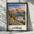 Colorado Rocky Mountain Sunset Print, Alpine Lake Wildflowers, Retro Travel Poster (Physical Print)