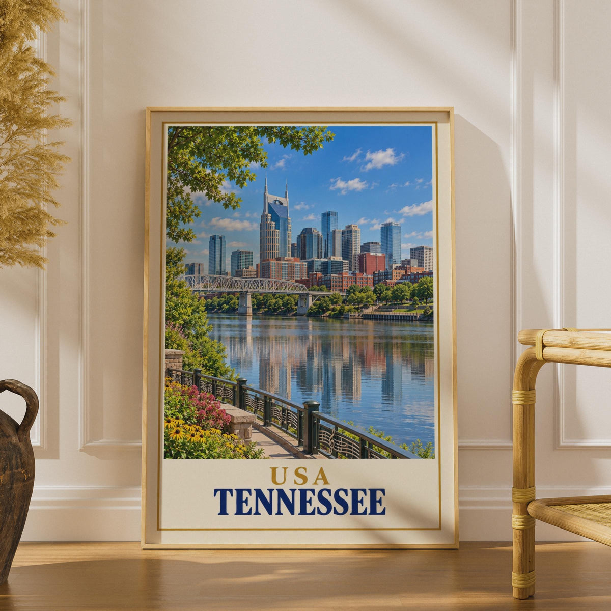 Nashville Tennessee Skyline Poster, Cumberland River Reflection, Music City Wall Art
