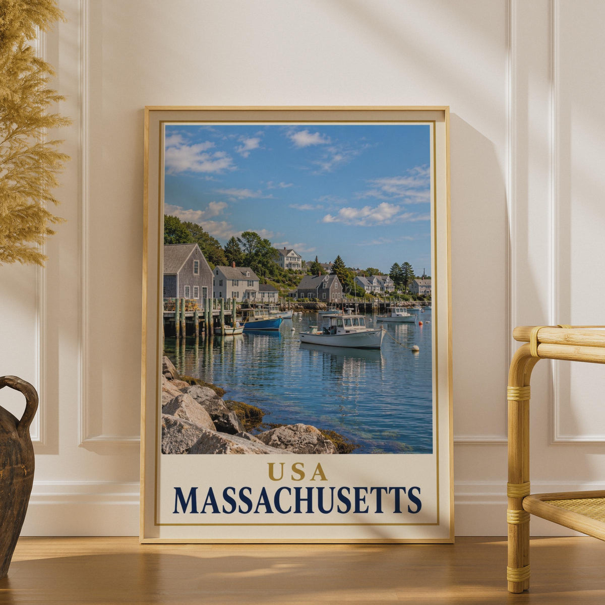Massachusetts Harbour Print, New England Coastal Village Art (Physical Poster)